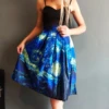 Fashion Satin Women Vintage Van Gogh Starry Sky Oil Painting 3D Print High Waist Skirt Puff  1