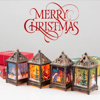 

New Christmas Wood Hanging Lamp Luminous Wooden House Table Decoration Lamp Snowman Elk Jesus Decorative Lamp