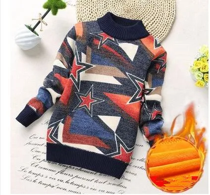 MY01 fleece sweater Зимняя детская одежда свитера для мальчиков Повседневные вязаные свитера для мальчиков с воротником-стойкой из плотного флиса и хлопка - Цвет: MY01 fleece sweater