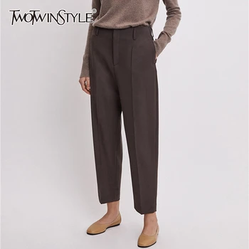 

TWOTWINSTYLE Casual Loose Ankle-Length Pants High Waist Pleated Elegant Straight Suit Pant For Female Fashion Clothing 2020 Tide