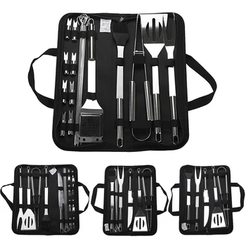 

20Pcs Stainless Steel BBQ Tools Set Barbecue Grilling Utensil Accessories Camping Outdoor Cooking Tools Kit BBQ Utensils