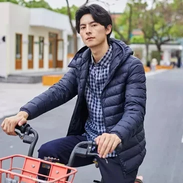 Xiaomi Мужской приталенный теплый пуховик с капюшоном для хранения тепла зимняя портативность 90% белый утиный пух Мужское пальто со стоячим воротником