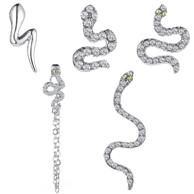 Pcs/set Punk Snake Shape Earrings Set For Women Female Rhinestone Gold Silver Color Gothic Animal Stud Earrings Cool Jewelry