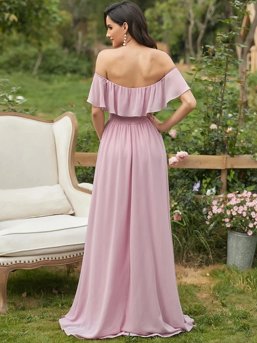 Elegant Sexy Evening Dress Women's Off Shoulder Ruffle Thigh Split Wholesale Ever Pretty 2022Bridesmaid Dresses Vestidos De Gala