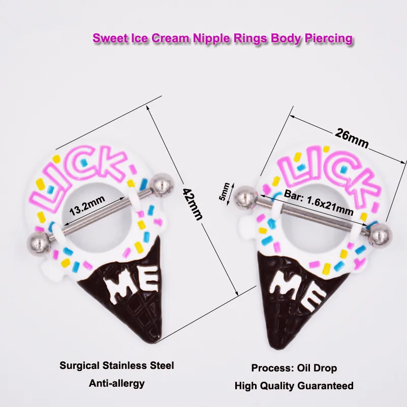 Кольцо для соска Lick me, конус для мороженого или кристалл Lick me Shield Kiss me-хирургическая сталь-пирсинг штанги