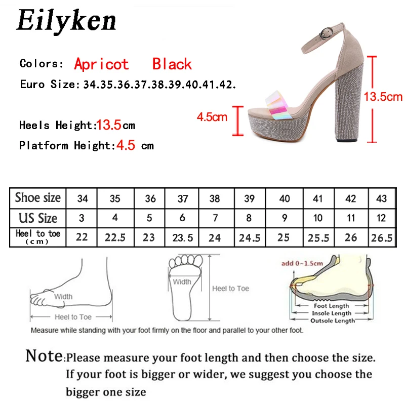 Eilyken; коллекция года; Модные женские босоножки из пвх; летние туфли на платформе с открытым носком; стразы; высокий толстый каблук; ремешок с пряжкой на щиколотке; скидка