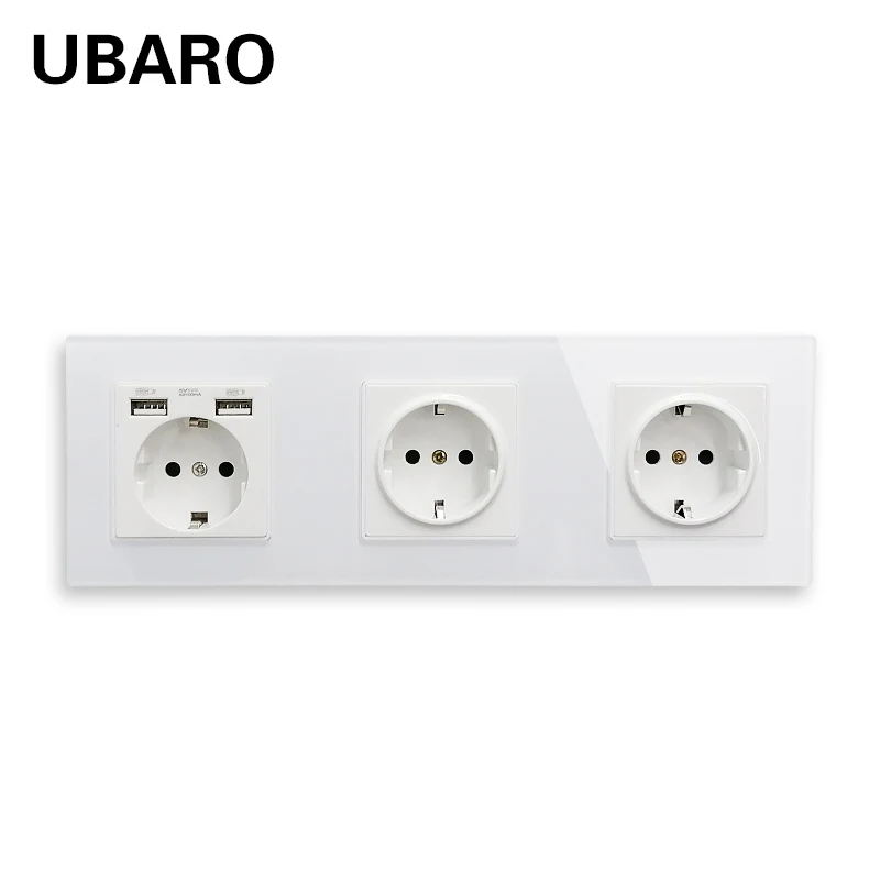 

UBARO German Standard AC 100-250V 16A Crystal Glass Panel Pop Wall USB Socket Power Soquete Stopcontact Elextrical Socketes
