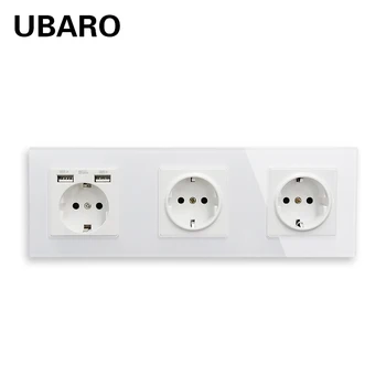 

UBARO German Standard AC 100-250V 16A Crystal Glass Panel Pop Wall USB Socket Power Soquete Stopcontact Elextrical Socketes