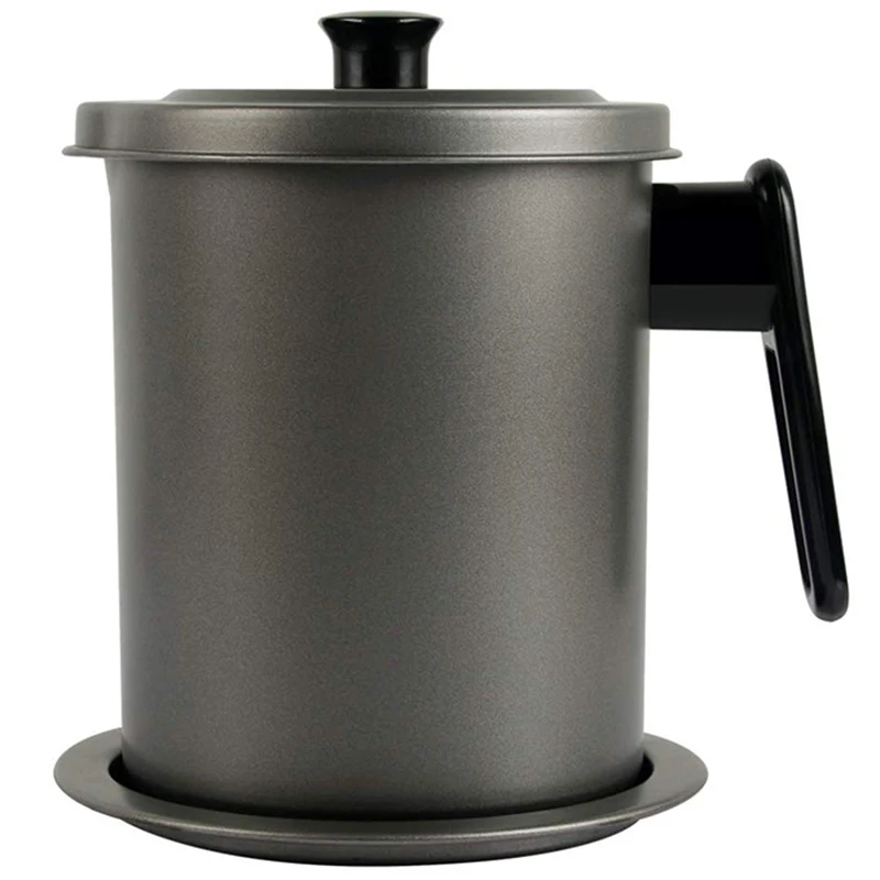 

Bacon Grease Container with Fine Mesh Strainer - 1.7L / 6.8 Cups Cooking Oil Storage Can with Removable Dustproof Lid and Coaste