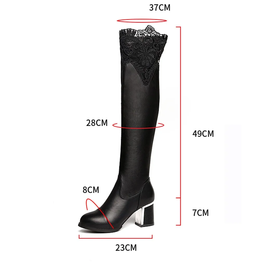 SAGACE shoes Women Embroidered Lace Knee Bare Boots Square High Heel Casual Long Tube sexy fashion new boots-women 2019NOV1