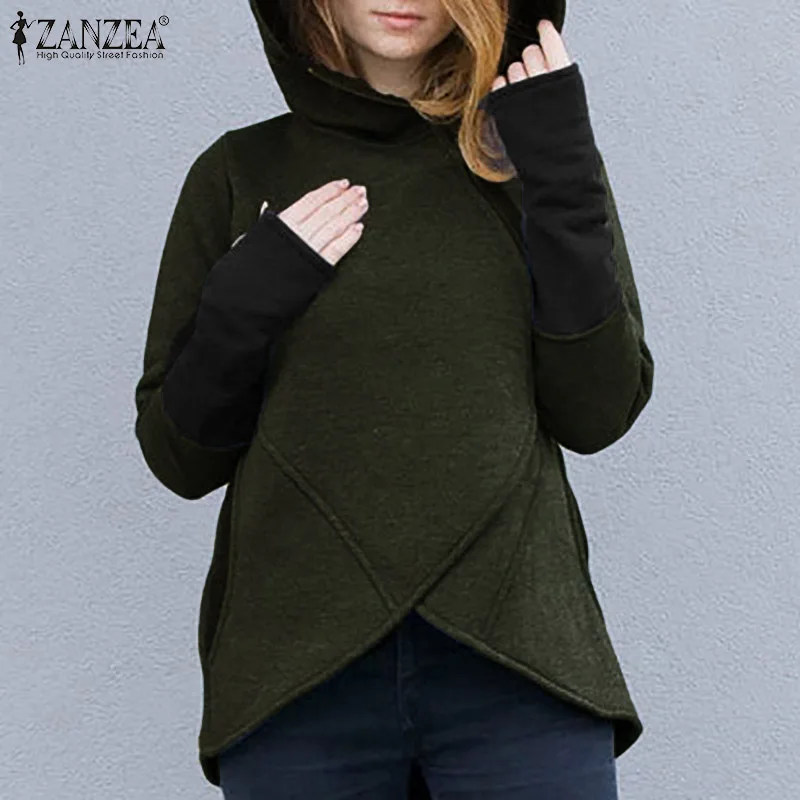 

Women Zipper Sweatshirts ZANZEA 2019 Fashion Hooded Asymmetric Long Sleeve Hoodies Casual Loose Outwear Coats Hoodie Plus Size