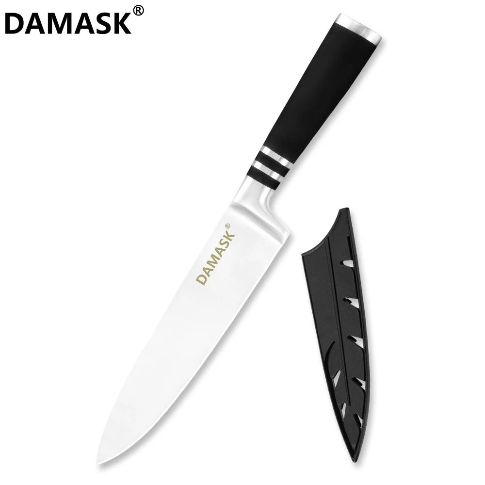 Damask 3Cr14 набор кухонных ножей из нержавеющей стали, Горячая, хорошее качество, 430 ручки, кухонные ножи с бесплатными сувенирные ножи, чехлы - Цвет: 8inch Chef Knife