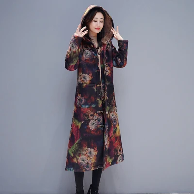 3819 yixing kongjian Китайский стиль, плюс бархат, женское длинное пальто с хлопковой подкладкой, Национальный Ветер, зимняя теплая хлопковая куртка с капюшоном, N162 - Цвет: 3819 yixing kongjian