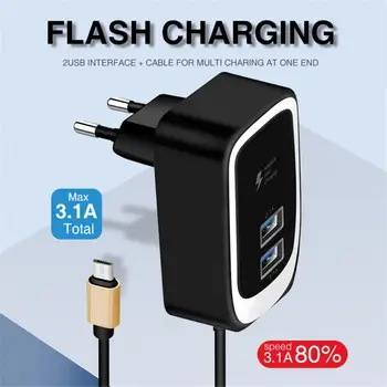

Charger 2.4A Dual USB LED Mobile Phone Charger With MICRO Cable Travel Charger With Illuminated Charging Head Phones Accessories