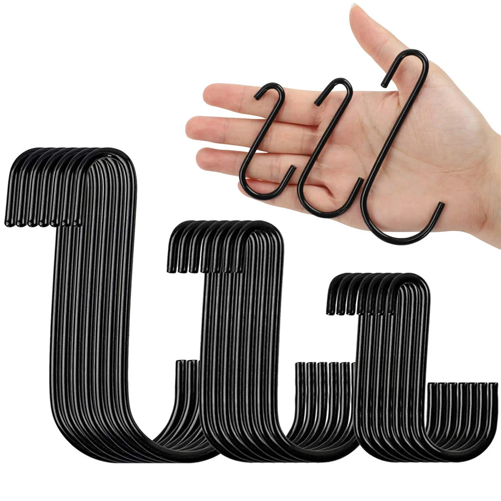 

3 sizes Heavy Duty S Hooks Black S Shaped Hooks Hanging Hangers Hooks for Pan, Pot, Coat, Bag, Plants Kitchen, Bathroom, Bedroom