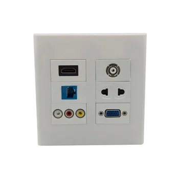 

120 X 120mm Panel Socket HDMI VGA CAT6 RJ45 3RCA AV TV AC Power Wall Panel Power Socket Adapter Multi-Function Socket