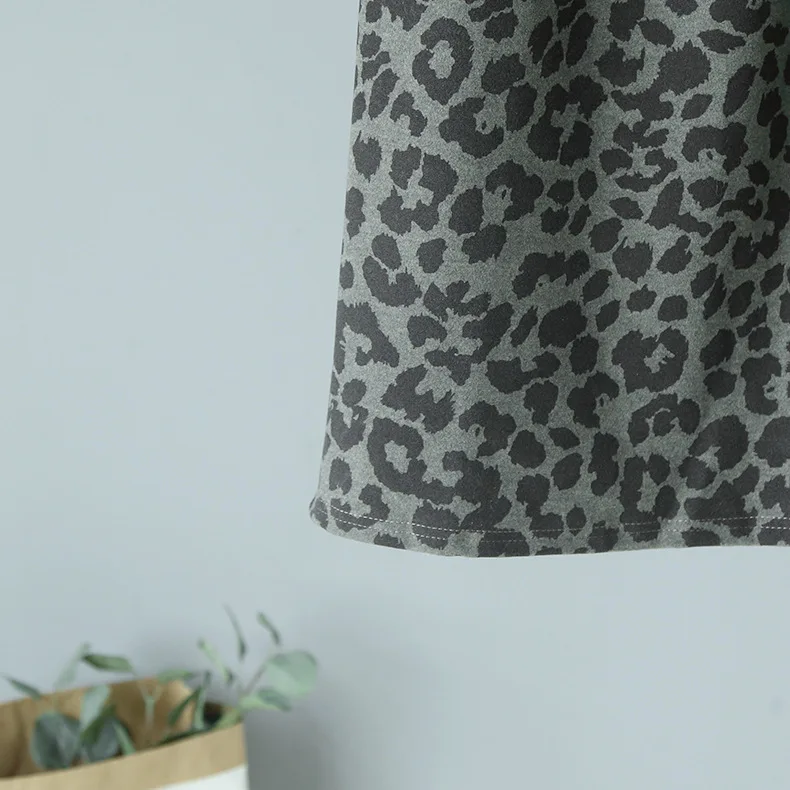 New Fashion High Waist Leopard Pattern Mid Long Back Split Wool Half-length Knitted Skirt Autumn Winter