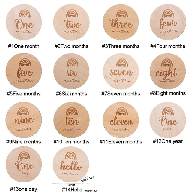 Wooden Baby Month Milestone Card Newborn Birth Month Birthday Milestone Wooden Teether Baby Kids Photography Props Toy rainbow