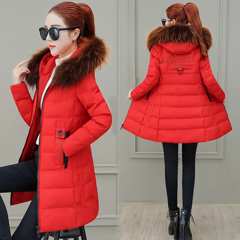 

Winter Coat Red Cotton Coat Women's Mid-length 2018 New Style Harajuku-Style Versatile Thick down Jacket Cotton-padded Clothes C