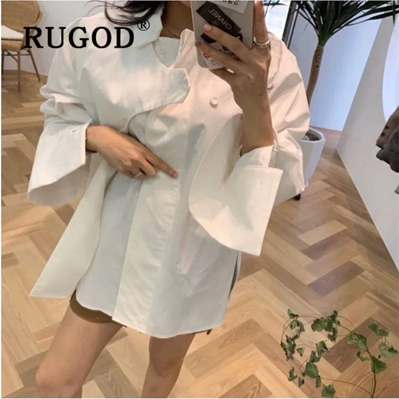 RUGOD Весенняя однотонная Элегантная блузка женские блузки с длинным рукавом корейская модная одежда женские рубашки длинная рубашка отложной воротник
