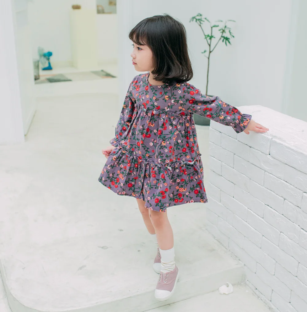 

Special Offer Virgilkids2019 Autumn And Winter Korean-style Girls' Printed Skirt Large Hem Brushed Printed Dress