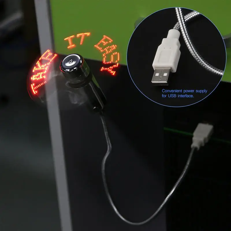 PIXNOR гибкий мини USB светодиодный вентилятор с мигающим охлаждением программируемый изменить слово для ПК ноутбук Настольный(серебро
