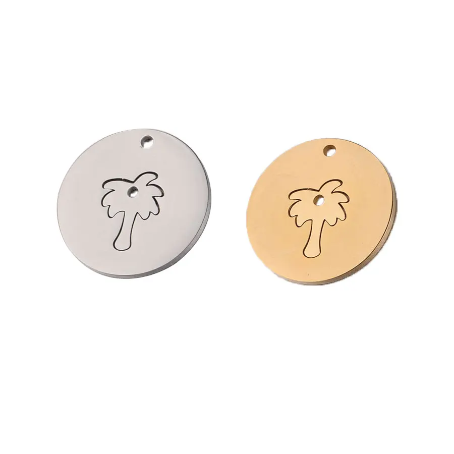 

10Pairs/Lot Round Coconut Tree Charms Mirror Polish Stainless Steel Charms For DIY Making Necklace Bracelets Earring Jewelry