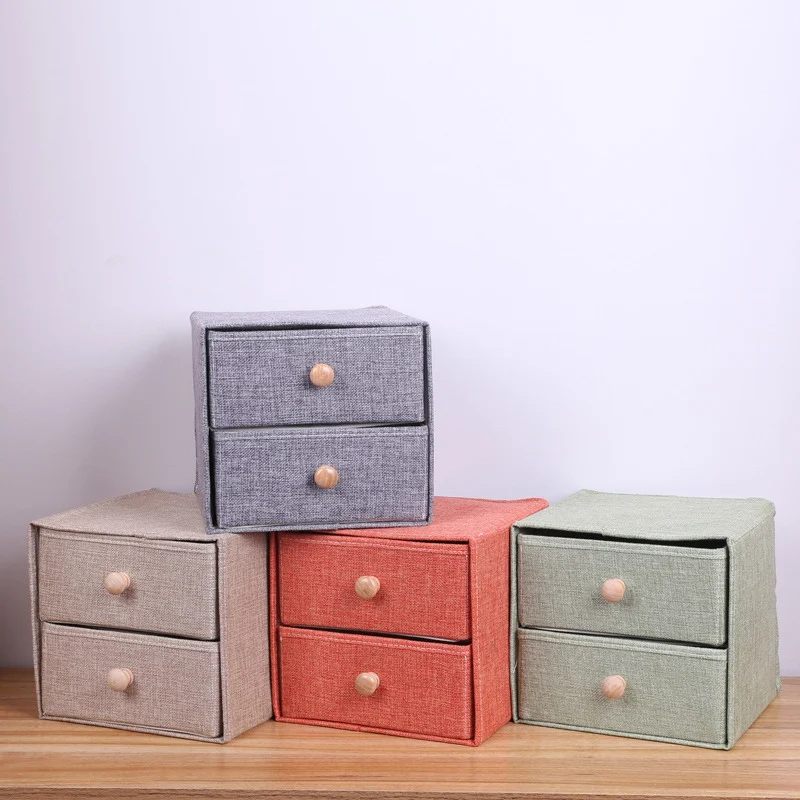  Foldable Storage Box Household Linen Fabric Drawer Desktop Cosmetic Storage Drawer Wooden Handle Li