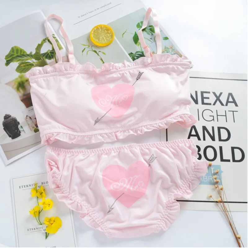 

SP&CITY Japanese Lovely Cupid's Arrow Bras Set Women Tube Top Suit Ruffles Bra Seamless Bralette Sexy Lingerie Sense Underwear