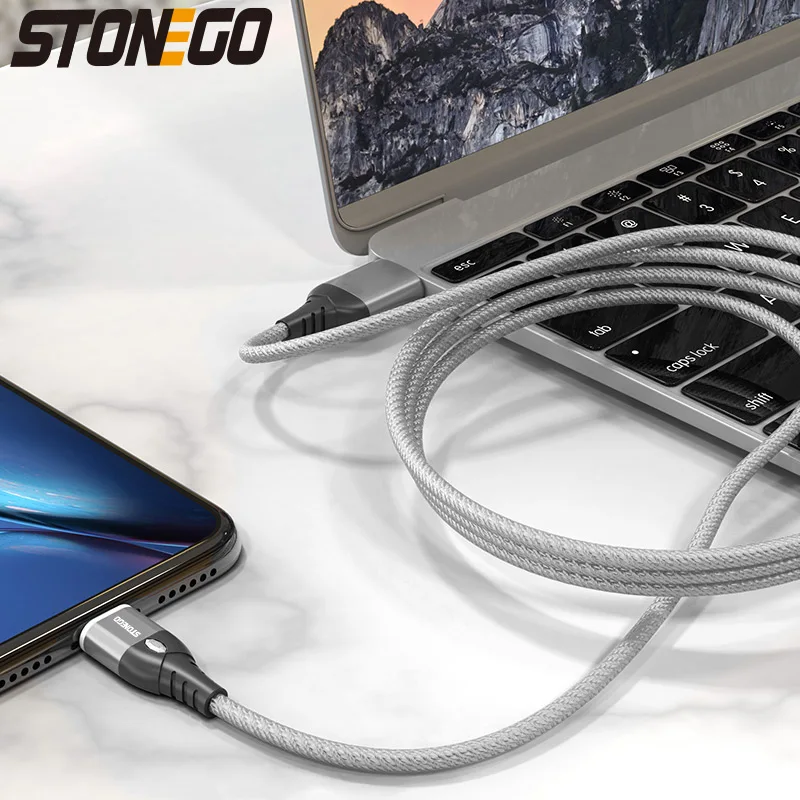 Магнитный usb-кабель STONEGO 3A, светодиодный индикатор в стиле бриллианта, быстрая зарядка и синхронизация данных, прочный нейлоновый шнур type-C/Micro USB
