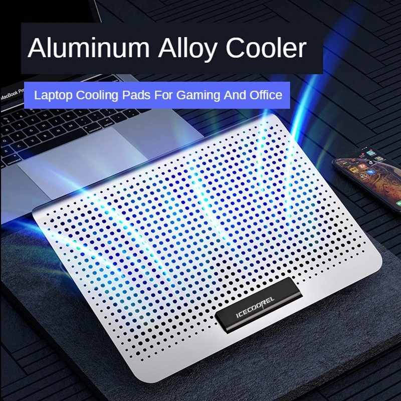 Gaming Laptop Cooler Silent Big Fan Aluminum Laptop Cooling Pad 2 USB Port Adjustable Speed and Height Notebook Stand 12-17 Inch