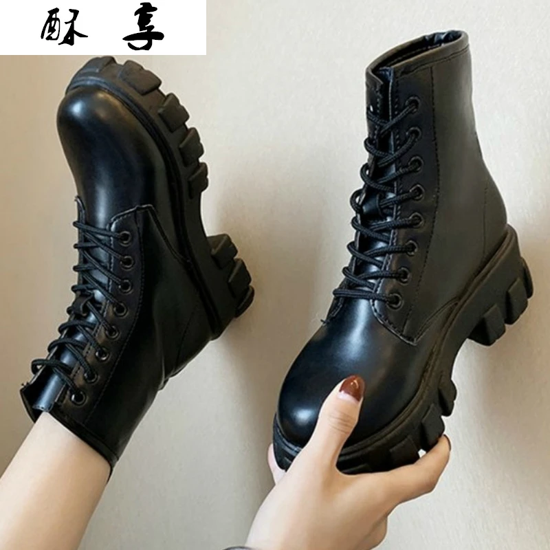 Botas/женские ботильоны в байкерском стиле Женские зимние черные кожаные оксфорды