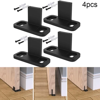 

Kit Barn Door Guides Floor Carbon Steel Hardware Floor Guide Black 4 Pcs