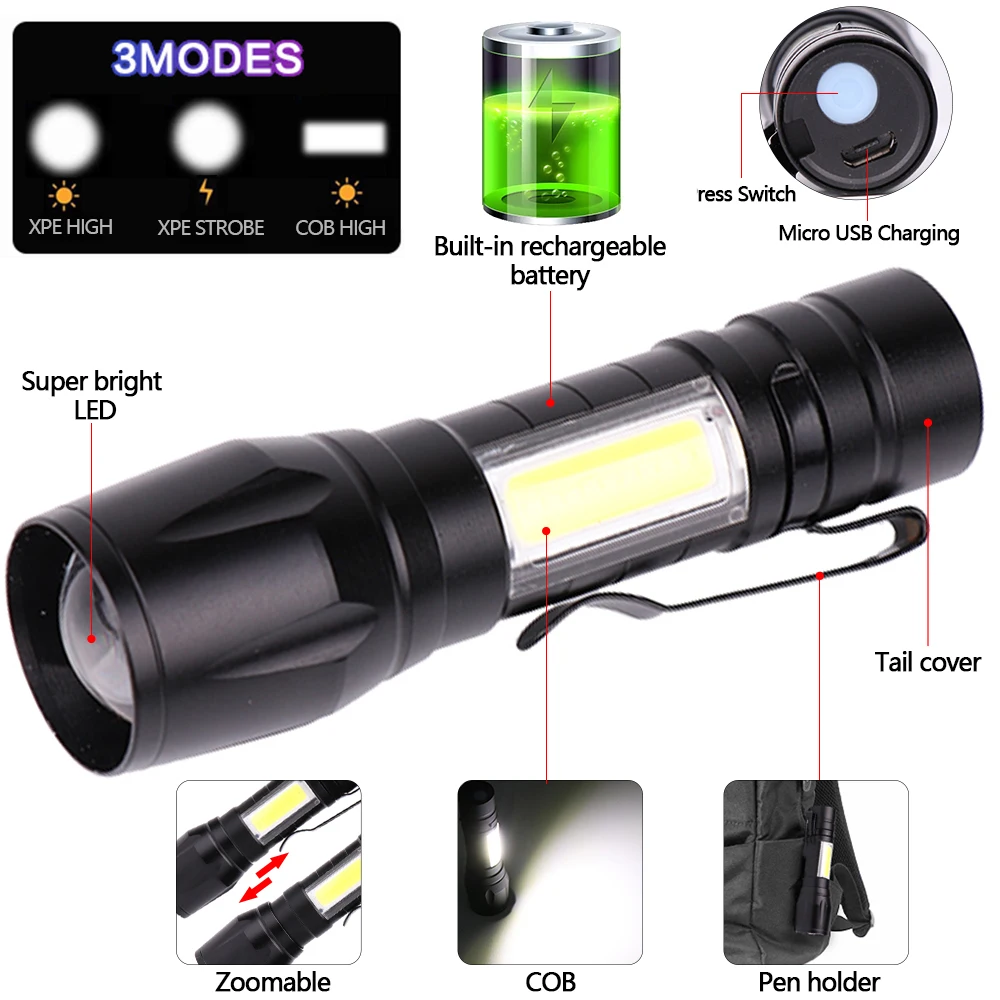 Garberiel 15000 Lumens Tactical Q5 Led Flashlight 3 Modes Zoomable Mini Torch US 