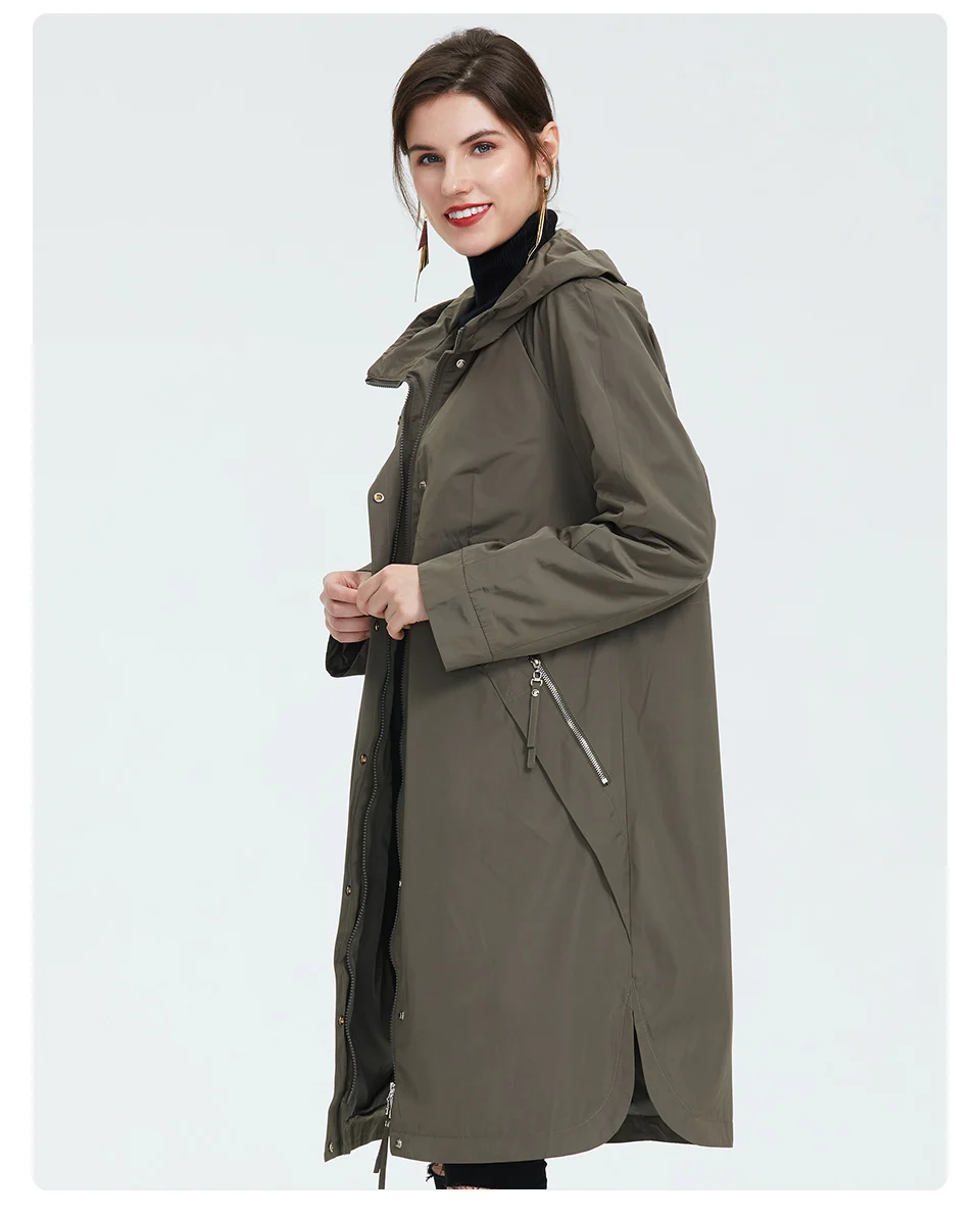 Тренч Весна и осень женские повседневные с длинным рукавом с капюшоном длинные однотонные женские пальто высокого качества новые AS-9046