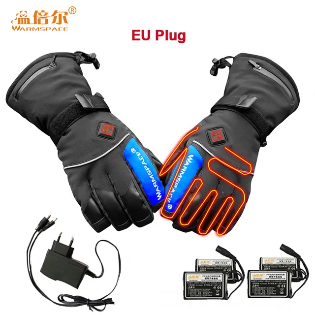 EU Plug Новые Умные перчатки с подогревом Warmspace 7,4 В, зимние перчатки для лыжного спорта, сохраняющие тепло, литиевая батарея, Самонагревающиеся, мужские перчатки с 5 пальцами - Цвет: EU Plug