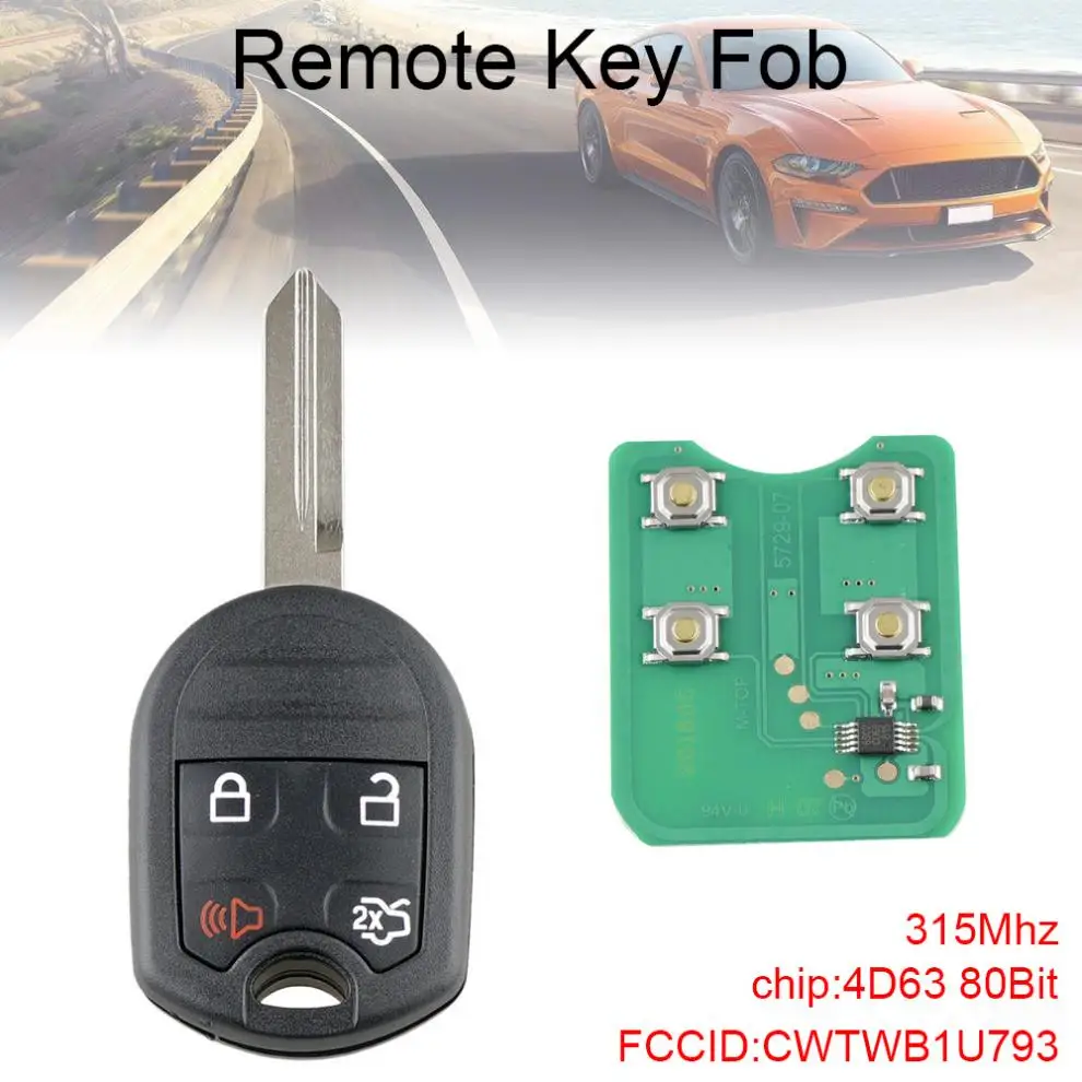

315Mhz 4 Buttons Keyless Entry Remote Car Key Fob 4D63 80Bits Chip CWTWB1U793 Fit for 2010 2011 2012 2013 2014 Ford Mustang