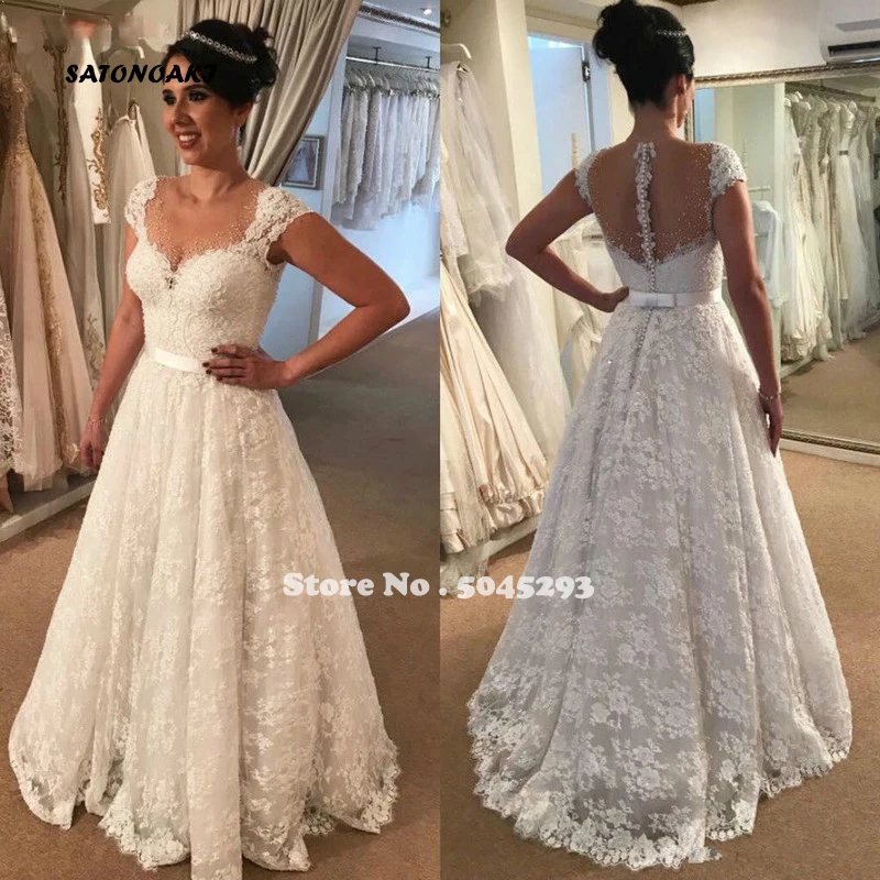 Vestido De Noiva милое кружевное ТРАПЕЦИЕВИДНОЕ свадебное платье с рукавом-крылышком и бисером винтажное свадебное платье размера плюс свадебное платье