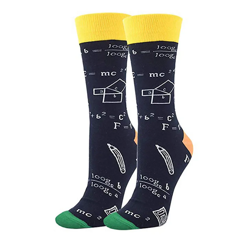 Мужские и женские повседневные носки средней длины с космическим/математическим принтом, чулочно-носочные изделия из хлопка и спандекса, аксессуары, 4 цвета, носки 20 см