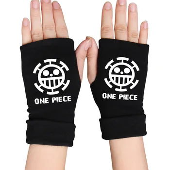 

Fashion Anime Cosplay Warm Half Finger Gloves Naruto One Piece Cotton Knitting Printing Black Wrist Gloves