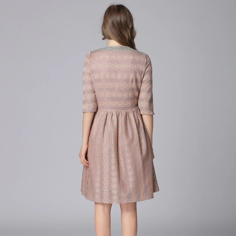 TAOYIZHUAI autumn new arrival women dress above knee lace three quarter sleeves large size straight elegant casual party dress