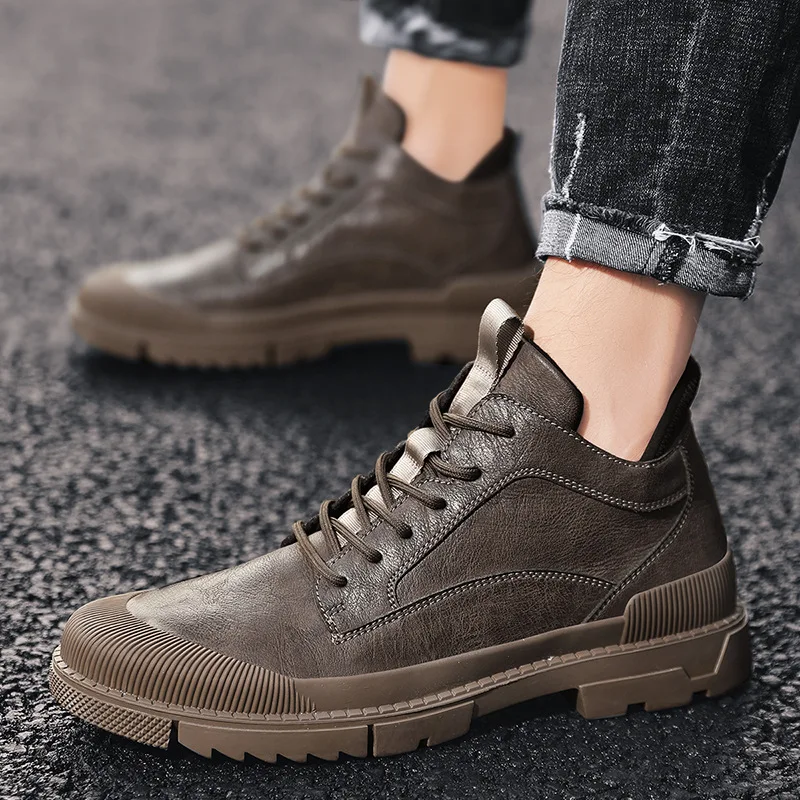 Zhong gao bang Boots Casual Tough Guy Worker Boot Men's Trendy Shoes Martin Boots Autumn And Winter Versatile British-Style Shor