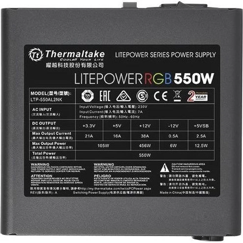 Блок питания Thermaltake ATX 550W Litepower RGB 550(24+4+4pin) APFC 120mm fan color LED 5xSATA RTL