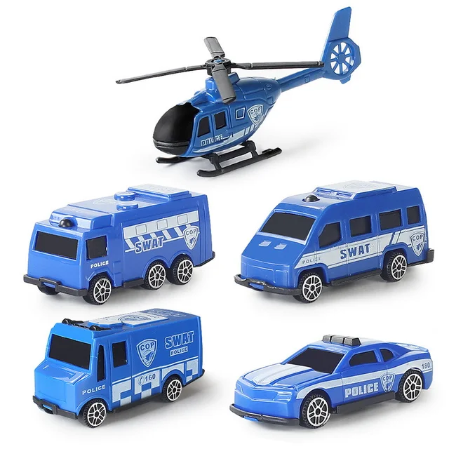 5PCS Cars and Helicopter Plane Set Toys For Children Plastic Vehicle Fire Truck Taxi Model Cosplay Game Kids Christmas Gift 4