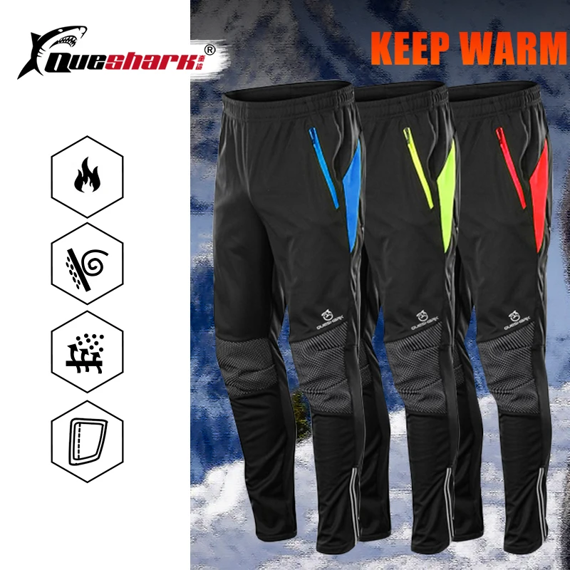 

Queshark Winter Warm Fleece Windproof Cycling Pants Men Women Thermal Riding Sports Trousers MTB Bike Bicycle Pants