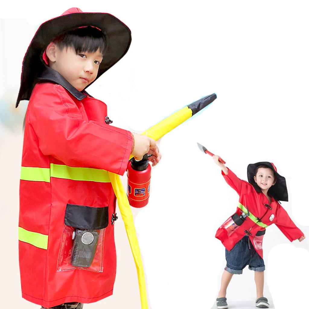 9-in-1 Washable Kids Fireman Costume Kit for Toddlers, Boys and Girls with Complete Firefighter Accessories