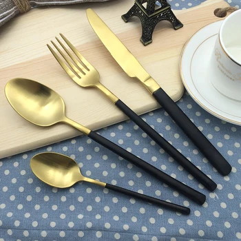 

Black Gold Dinnerware Set 304 Stainless Steel Cutlery Set Western Food Tableware Fork Teaspoon Knife Cutlery Set Drop Shipping