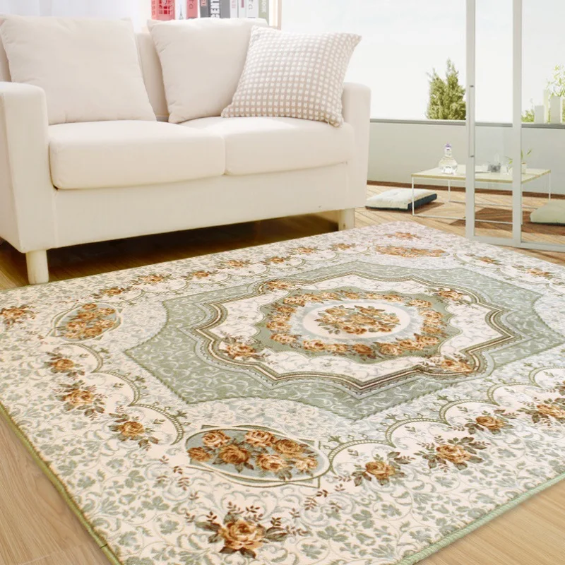 

Large Parlor Rug 130x190cm To 190x280cm European Rose Pattern Coral Velvet Surface Non-Slip Bedroom Mat Living Room Carpet