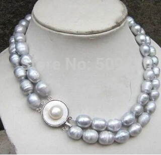 > Mabe жемчужная застежка 2 ряда AAA++ 11-13 ММ Akoya серое серебряное жемчужное барочное ожерелье