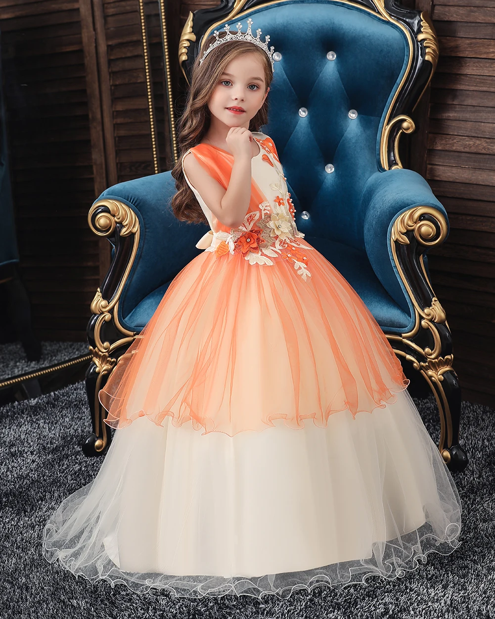 Кружевное платье принцессы; детское платье с цветочной вышивкой для девочек; винтажные Детские платья для свадебной вечеринки; торжественное бальное платье на год